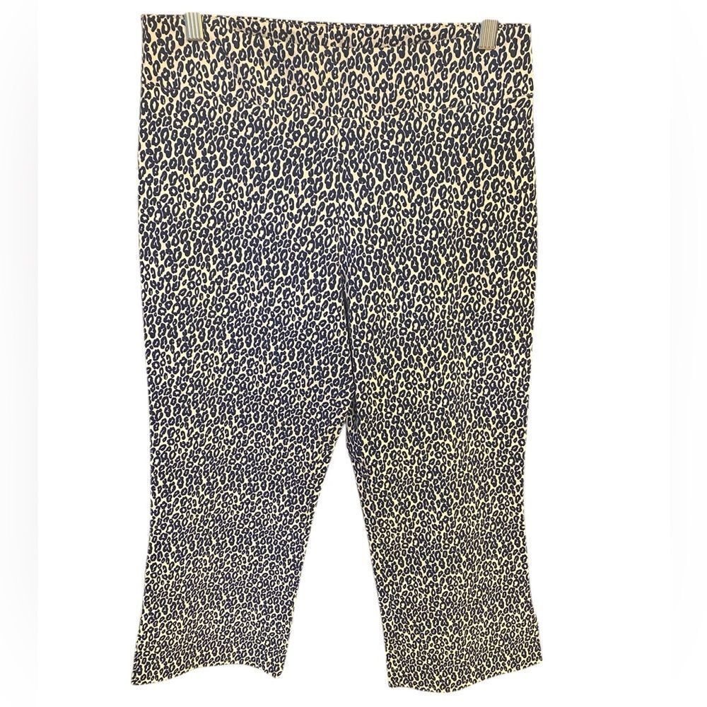 Estelle and Finn 6 Luxury Stretch Navy Blue Patterned Elastic Waist Capri Pants